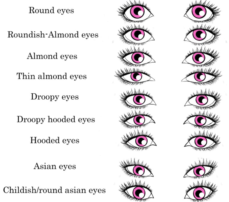 Tabla de estilos de extensiones de pestañas según la forma de los ojos